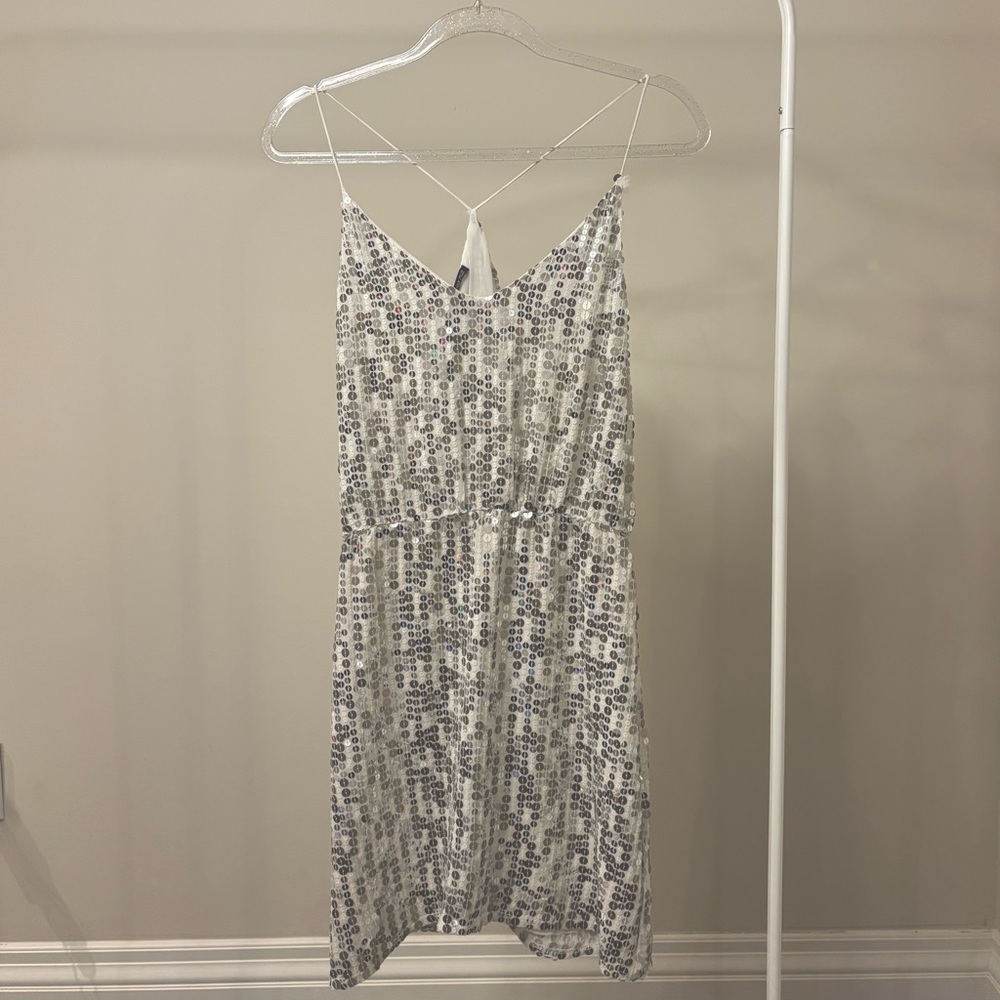 Zara White and Blue Spaghetti Strap Mini Dress